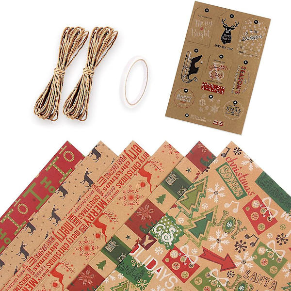 Julpapper 6 Ark Konstpapper Presentpapper med Trädälg