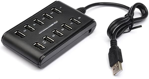 10-ports HUB - Slank High Speed USB 2.0 Multi Expansion - Plug and Play Kompatibel med PC Windows og Mac-computere - SORT