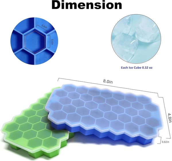 Silicone Ice Cube Tray with Lid 37 Compartments for Small Ice Cubes Easy Release Reusable Freezer Ice Maker Blue