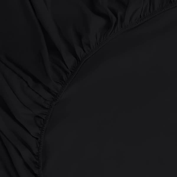 Bedding - Fitted Sheet - Black, 180 x 200 cm - 35 cm Deep Pockets for Thick Mattress - Brushed Microfiber Polyester