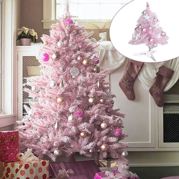 Vaaleanpunainen keinotekoinen joulukuusi palloilla ja led-valoilla, mini joulukuusi joulukoristeisiin, kotiin, ruokapöytä (45 cm) (vaaleanpunainen)