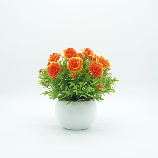 Artificial Potted Plant Decor Simulation Bonsai Flower Pot for Home Office (Orange)