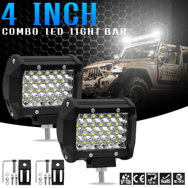 LED Pods, 4 tums 72W LED Light Bar, Spot Flood Combo Off Road Light Trippelrad LED Arbetsljus Driving Dimljus för Pickup Jeep ATV UTV SUV Båt