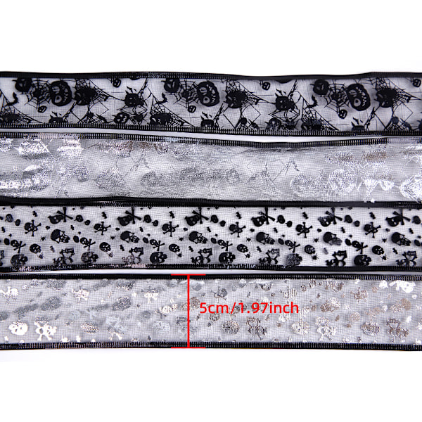4 Rullar Metallic Banded Edge Sheer Glitter Dots Trådband 1.96\" x 10 Yard DIY Presentinslagning - Svart/Silver