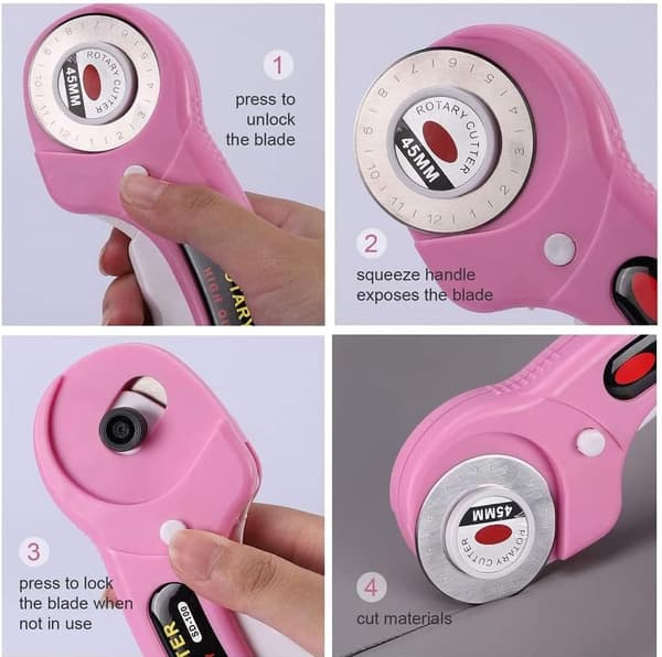 4-piece Rotary Cutter for Fabric, Ergonomic Handle, Rotary Tool, Safety Lock, and 20 Sewing Clips, Suitable for Fabrics, Leather, Crafts, Sewing
