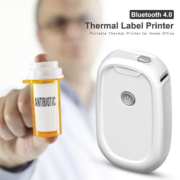 Mini Bærbar Trådløs Termisk Etiketprinter, Bluetooth, Hurtig Udskrivning Hvid