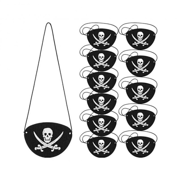 Piratøyelapp Kostyme Svart Filt Enkelt Øye Skalle Kaptein Øyelapper for Karneval Pirattemafest (10 Stykker)