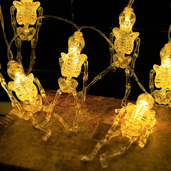 20 LED Skelettlampor, Skalle String Lights Utomhus, Halloween String Lights Batteridrivna med 8 Lägen för Utomhus, Trädgård, Hus