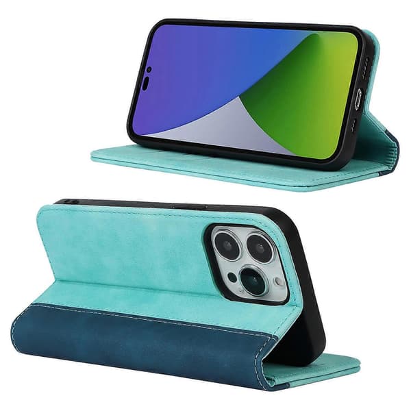 PU Leather Wallet Case for iPhone 15 Pro Max, Two-Tone Splicing, Stand Protection