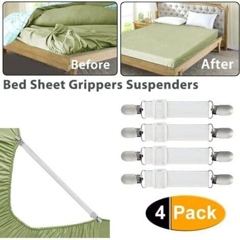 Elastisk Lakansträckare, Justerbar Remfäste för Lakan, Sofflakan, Strykbrädsöverdrag (Vit, 4-pack)