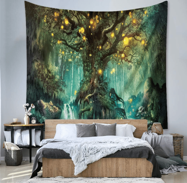 Tree of Life Wall Hanging, Psychedelic Tapestry Waterfall Under a