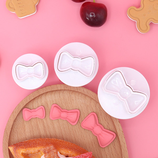 3 st/set Plast 3D Mini Rosett Form DIY Fondant Plunger Cutter Cookie Stamp Mold Rosett Biscuit Cupcake Topper Form Bakning