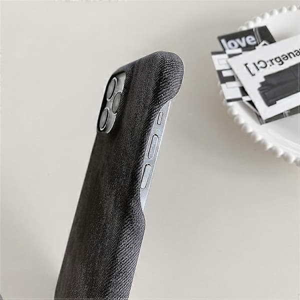 Kompatibelt skal för iPhone 16 Pro, jeanstygtextur, PU-läder + PET-baksida