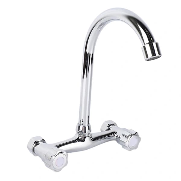 Wall Mounted Stainless Steel Kitchen Faucet, Smooth Surface, 2 Handles for Home-FM-
