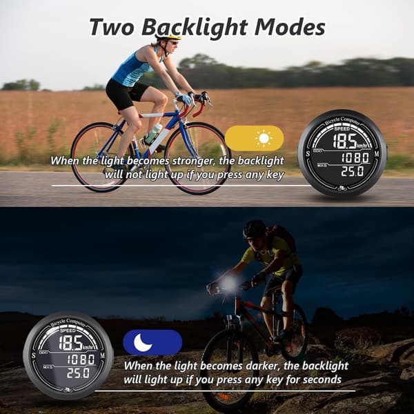 Wireless Bicycle Computer 2.2 Inch LCD Screen Auto Backlight 12 Functions IP67 Waterproof Speedometer Odometer Universal Bike Accessories Gray