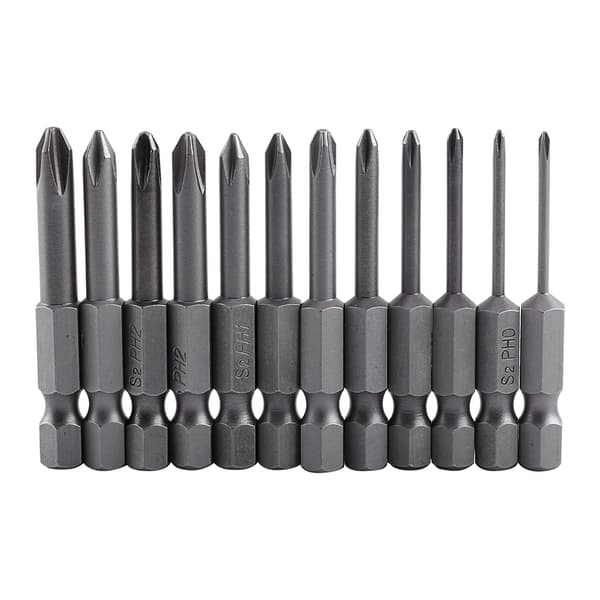 Magnetisk Kryds Phillips Skruetrækker Bits Sæt 12 stk. 50 mm Længde 1/4 Tomme Hex Skaft