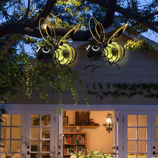 Solcellebelysning i form af bier til haven, hængende udendørsstatuer, dekorationslys til terrasse, balkon, gård