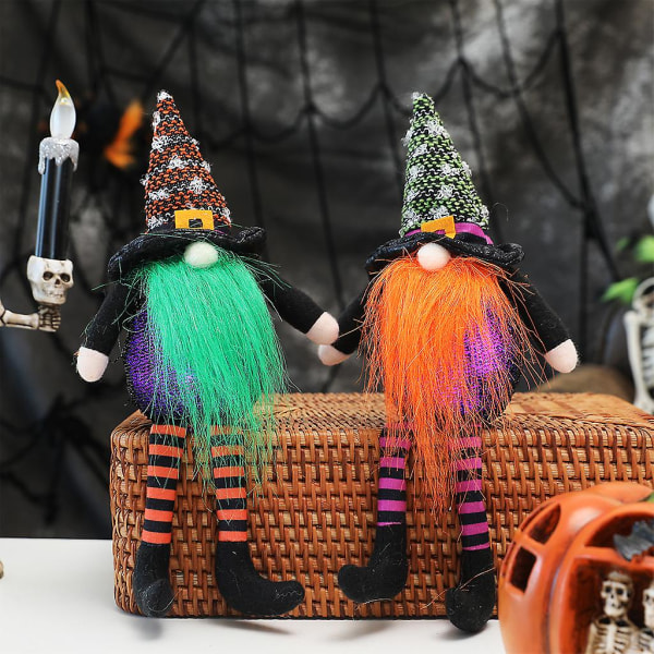 Halloween Plysj Glow Gnome med Hat Doll Leketøy Ornament Etter Halloween Grønn lue