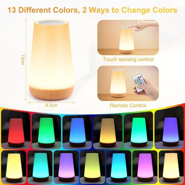 Bedside Lamp, LED Night Light with 13 Color Changes, RGB Touch Night Light with Remote Control as a Gift for Children/Adults