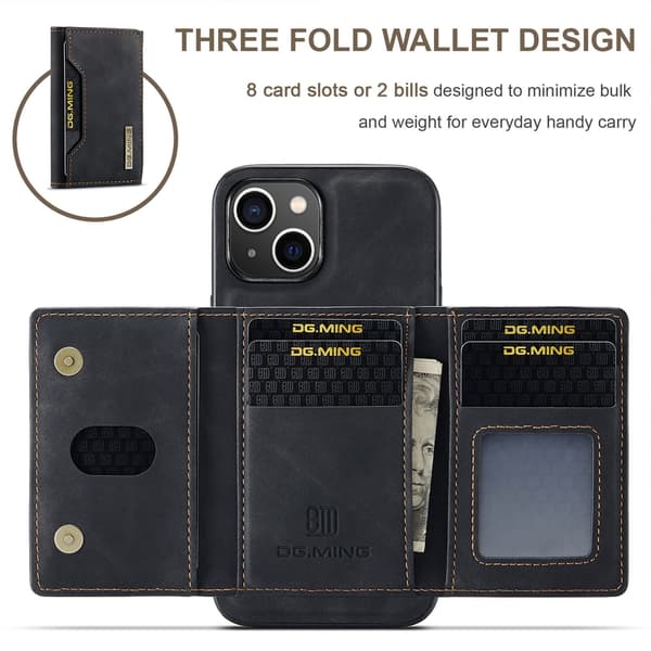 Wallet Case for iPhone 16, iPhone 16 (6.1 inch) Case, iPhone 16 Leather Case with Detachable Card Holder, Black
