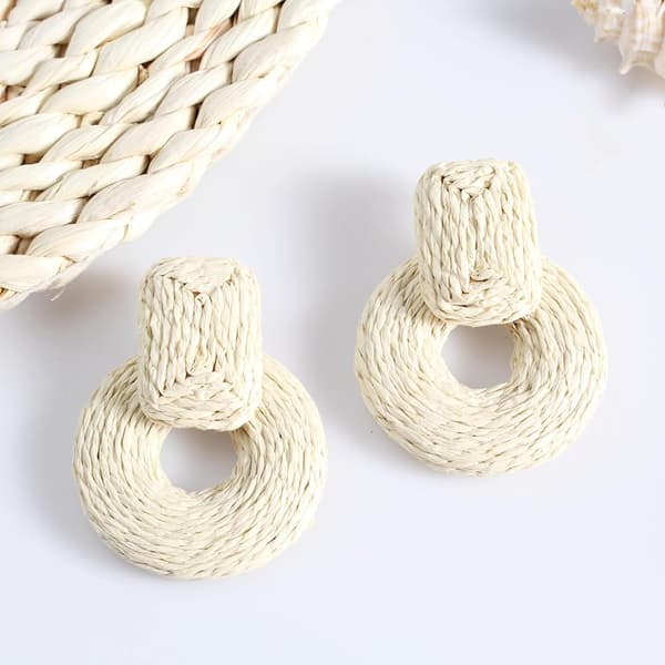 Håndlavede Statement Raffia Øreringe Søde Boho Rattan Dingle Øreringe Lette Halm Viklede Sommer Dingle Øreringe til Kvinder