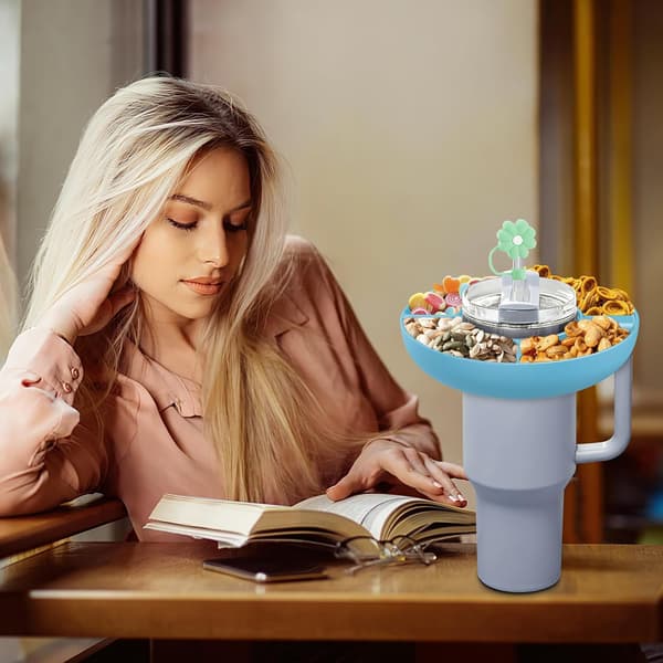 Gjenbrukbar silikonskål for snacks til 887 ml tumblere med håndtak, perfekt passform, krustilbehør Blå Blue