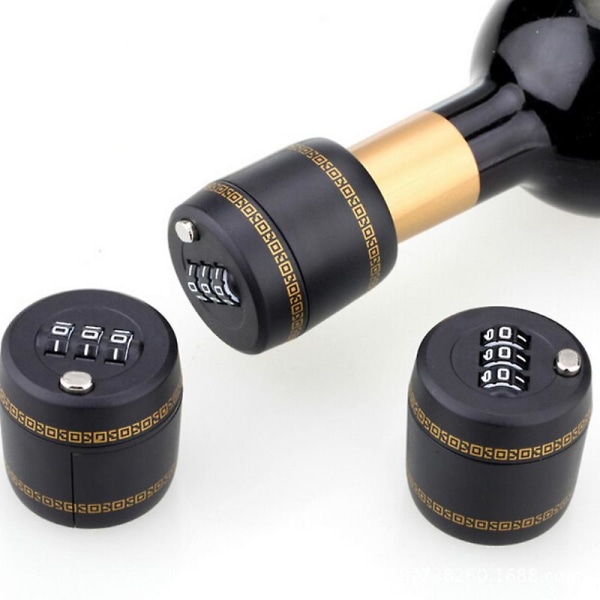 Vinflaskelås Sinklegering kombinasjonslås Vinstopper 3-sifret flaskepassordkodelås for beskyttelse av rødvin (1 stk, svart)