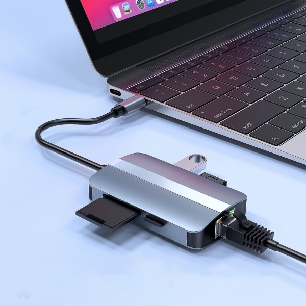 Usb Hub 5-i-1 Hub Usb3.0 One-drag-fire Notebook Mobiltelefon Nettbrett Type-c Splitter Usb Extension D Silver