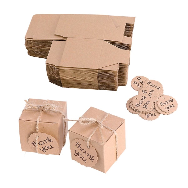 100pcs/50 Sets Creative Thank You Candy Boxes Kraft Paper Packaging Gift Treats Goodies Boxes Party