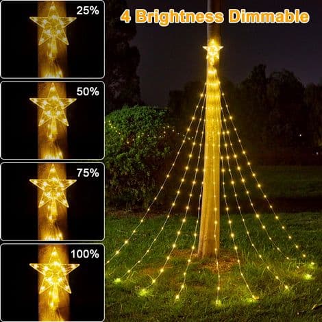 Christmas Tree String Lights, 9 Strands 2M 198 LED Solar Powered Indoor/Outdoor Lights, 8 Modes with Remote Control