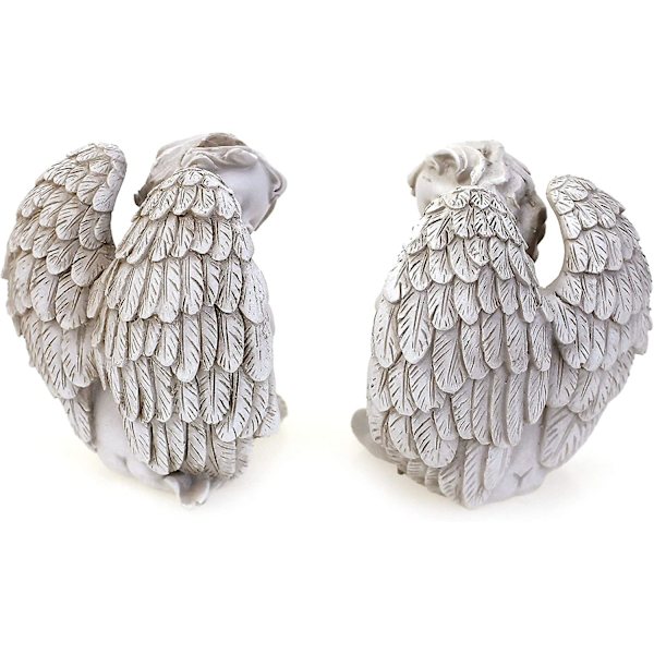Sovande Ängel Dekorativ Figur, Set Om 2, Varje 8cm Antikvit Polystone, Vacker Sittande Skyddsängel Figur, Drömmande Ängel