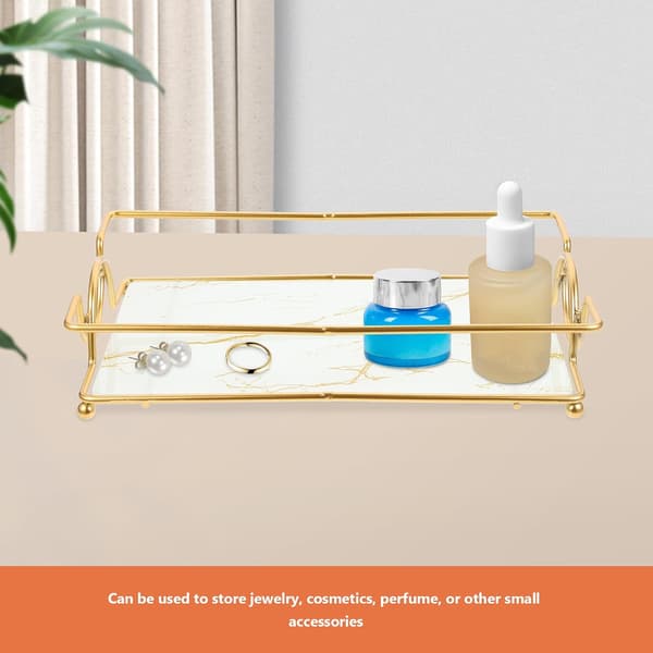 Bathroom Storage Makeup Organizer White Iron Glass Tray