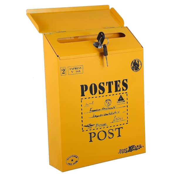 1 stk Lås postkasse Retro brevkasse Veggmontert postkasse AvispostkasseGul29,3X21,7X6,5CM Yellow 29.3X21.7X6.5CM