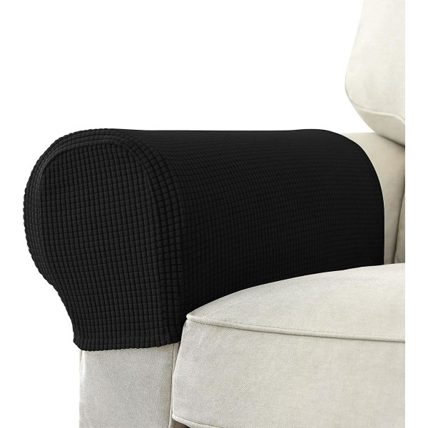 Set med 2 Jacquard Stretch Soffa Armstöd Armstödsskydd Halksäkra Möbelskydd Armstödsskydd för Soffa Recliner Svart Black