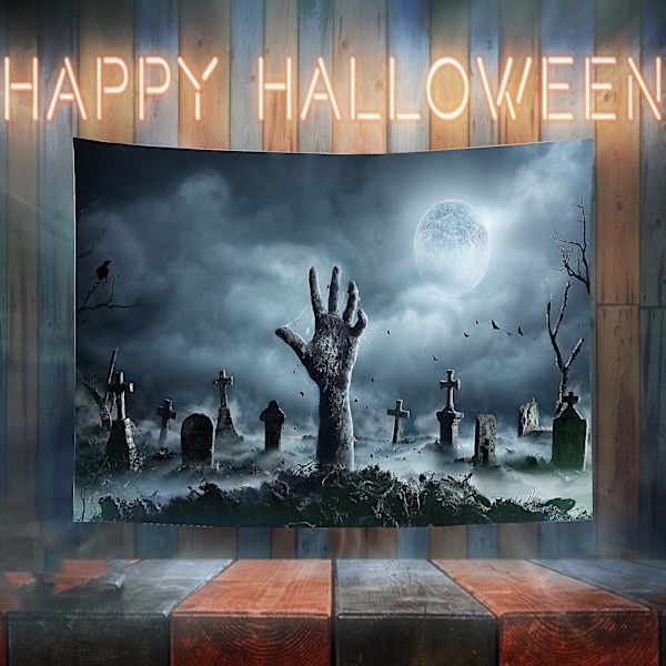 Halloween-vægtæppe til vægophængning med sort ravn på gren Halloween-vægtæppe til vægophængning til soveværelse, stue, kollegieværelse, vægdekoration, 51 x 59 tommer BOrange