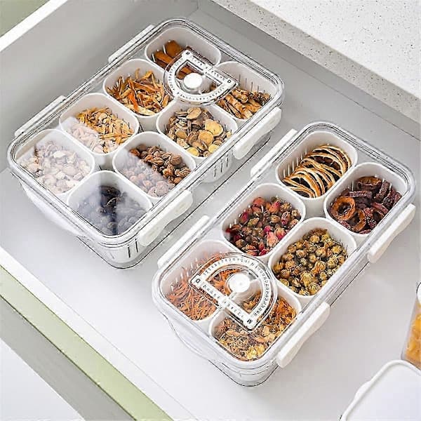 Divided Serving Tray with Lid, 8 Compartments, Vegetable Tray, Portable Square Snack Box, Stackable Trav js
