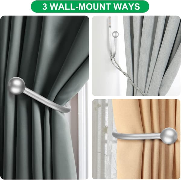 Silver Curtain Tiebacks, 2 Pieces, Wall Mounted Curtain Holders, Retro Window Hooks for Home Decor