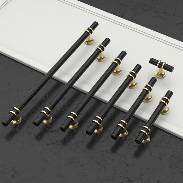 10-pack Black and Gold Cabinet Handles with 182mm (7.5 inch) Hole Spacing for Kitchen Cabinets, Cupboards, Drawer Pulls and Hardware.