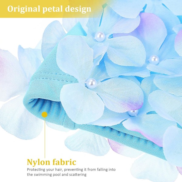 Petal Ladies Swim Cap: Blomsterbadekappe, Blomsterbadekapper, Stilig Badehette for Fletter og Dreadlocks (Farge og Blå)