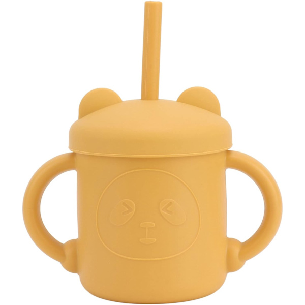 5 stk. Baby Sippy Cups med lett grep, tykk, slitesterk, sølsikker, lærings- og treningssilikonbeger for babyer, gul