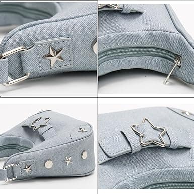 1 ST BLÅ Stjärnhandväskor Axelväskor för kvinnor Halvmåne Crossbody Hobo Väska Y2K Underarmsväska Blå Blue