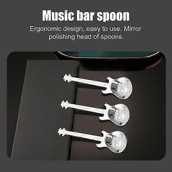 Guitar Coffee Spoon 6-pack Cute Spoon Stainless Steel Teaspoon Stirring Spoon Guitar Shape (Silver)