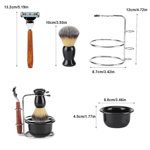 Skrabesæt til Mænd, Rustfrit Stål Vådskravning Skæg Razor med Stativ Holder Skrabebørste Skål Sæt, Mand, Far