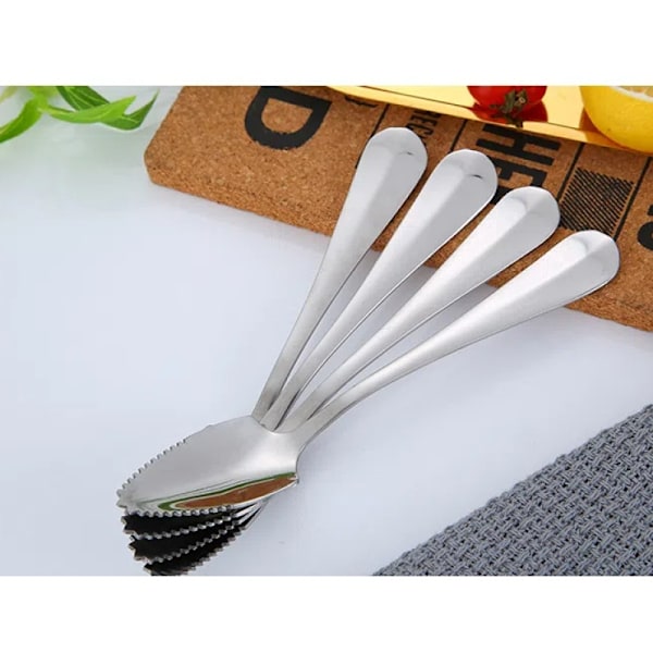 4pcs silvery Stainless Steel Grapefruit Spoons, Jagged Grapefruit Spoon, Suitable for Citrus Fruits, Kiwi, Salads and Desserts