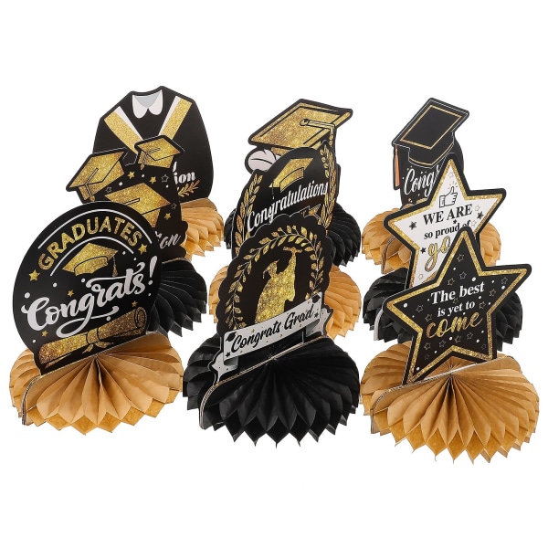 9 stk Blå Ornament Grduation Dekorasjon Pompoms Bord Senterstykke Skilt Graduation Honeycomb Dekor G Golden 18X15CM