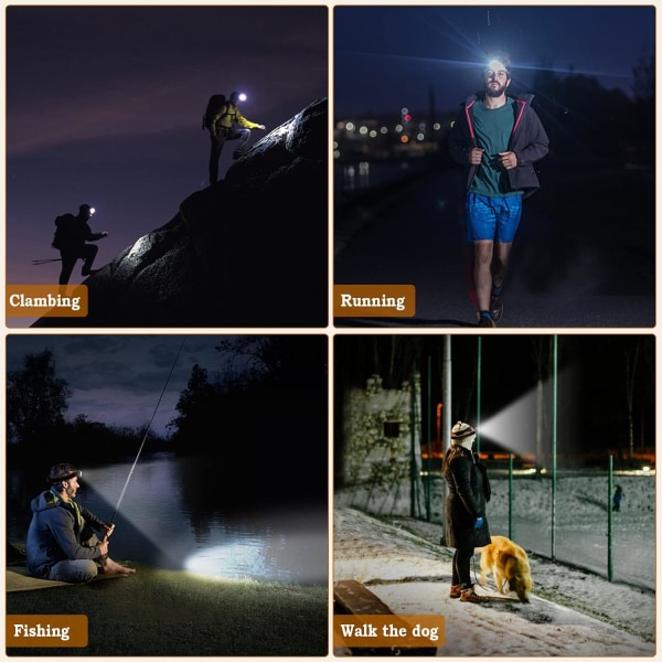 Kraftfuld LED Pandelampe Frontlygte USB Genopladelig 4 Lystilstande Hvidt og Rødt Lys til Fiskeri, Camping, Læsning, Vandreture, Cykling