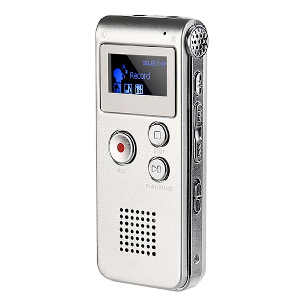 8bg Digital Stemmeoptager Lydoptager Audio Mp3 Afspiller Lyd Mini Optager Med MicSølv