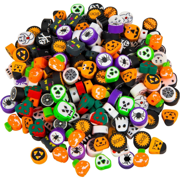 200 st Halloween Polymer Clay Beads, Blandade Heishi Spacer Beads Tillbehör för kvinnor Flickor DIY Armband Örhänge Halsband J