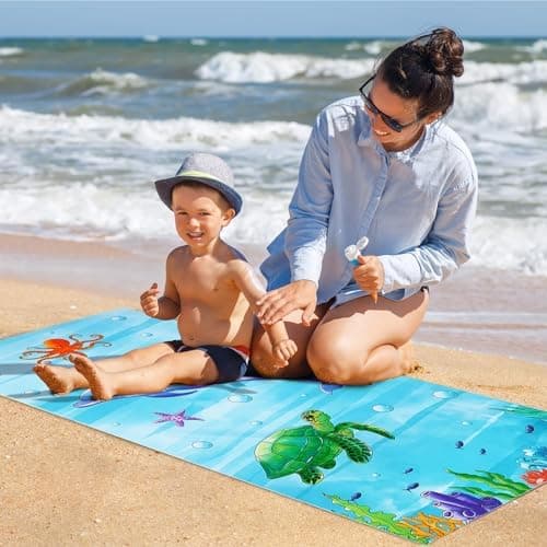 Badehåndklæde til børn – Ocean badehåndklæde 70 x 150 cm blød polyester absorberende badehåndklæde sport pool badehåndklæde til drenge piger