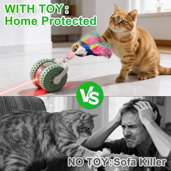 Red Dot Cat Indicator Toy - Rechargeable Electric Rolling Cat Toy, Automatic Start/Stop, Includes Various Tail Accessories
